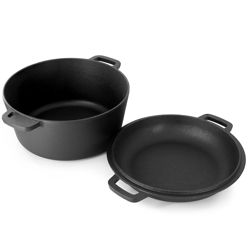 MegaChef 5 Quart Pre-Seasoned 2-in-1 Cast Iron Dutch Oven and Skillet
