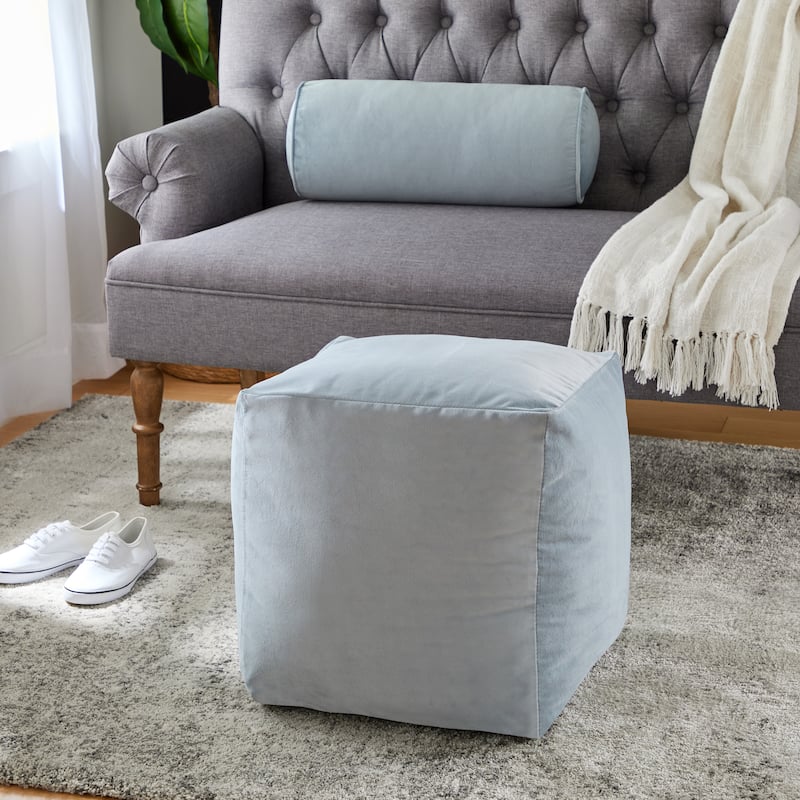 Sorra Home Solid Velvet Indoor Bean Pouf - Dusk 17 in W x 17 in D x 17 in H