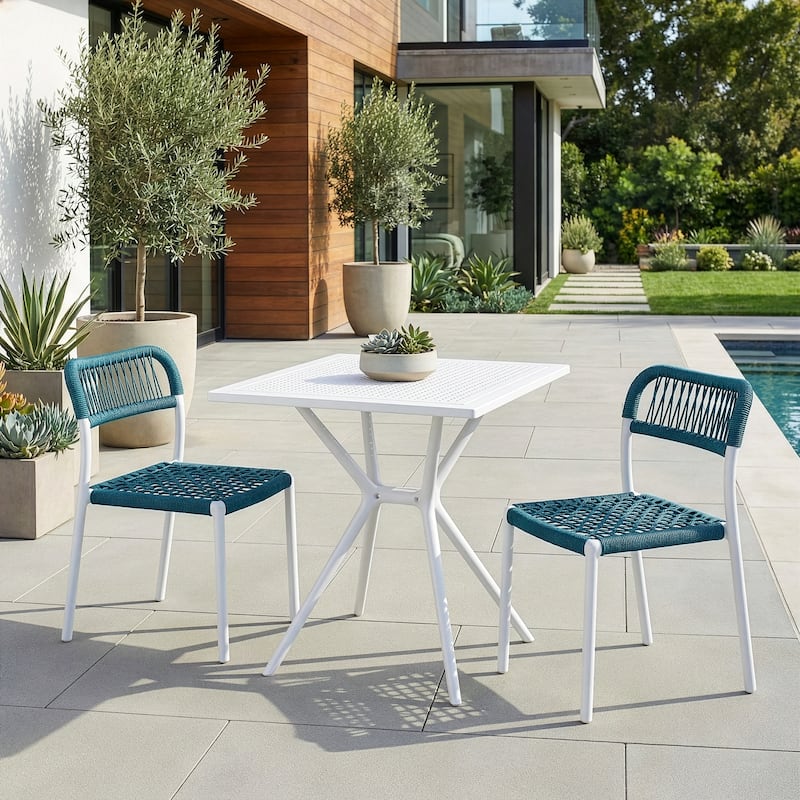 Belen Basma Blue White Outdoor Dining 2 Seats Set