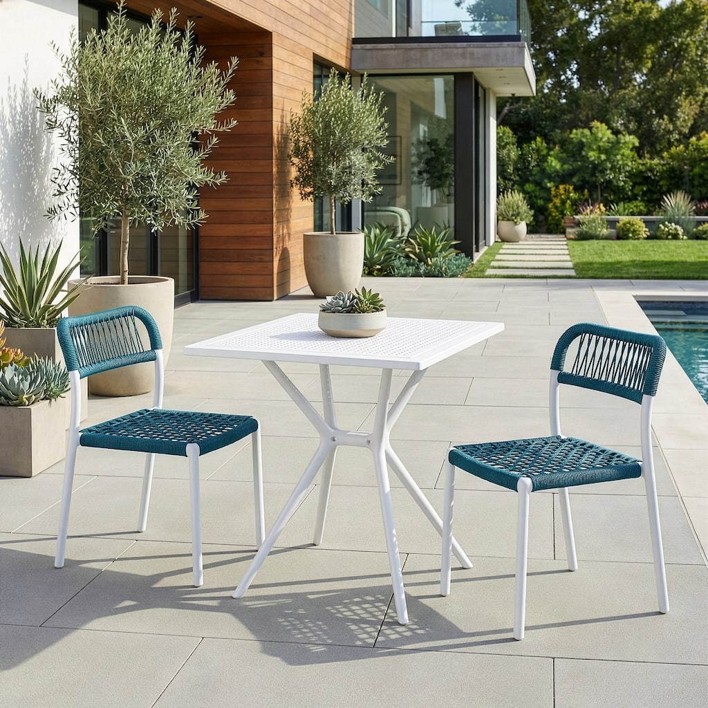 Belen Basma Blue White Outdoor Dining 2 Seats Set