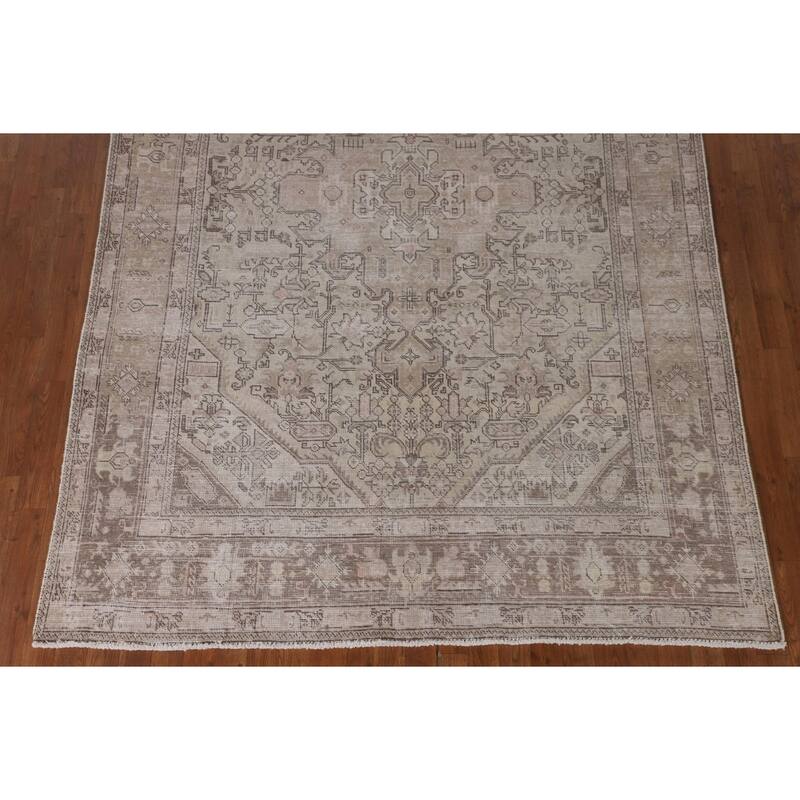 Distressed Tabriz Living Room Rug Handmade Wool Carpet - 6'5"x 9'4"