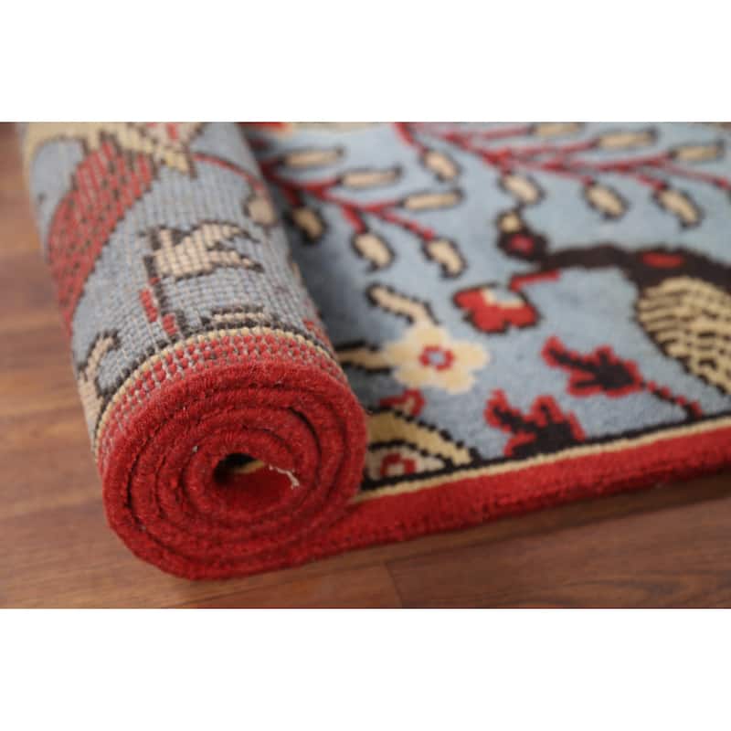 Animal Pictorial Ziegler Indian Runner Rug Handmade Blue Wool Carpet - 2'5"x 8'0"