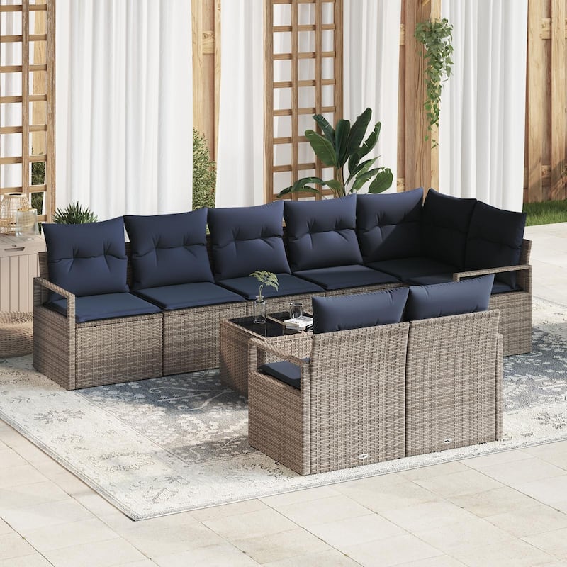 9 Piece Garden Sofa Set with Cushions - 113×48×27.2 - Grey-with table