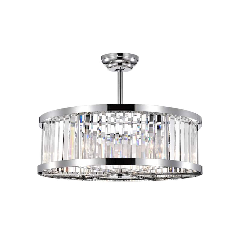 Dario Chrome Ceiling Fan 30-Inch 6-Light Metal & Crystal Drum Shade (Includes Remote)