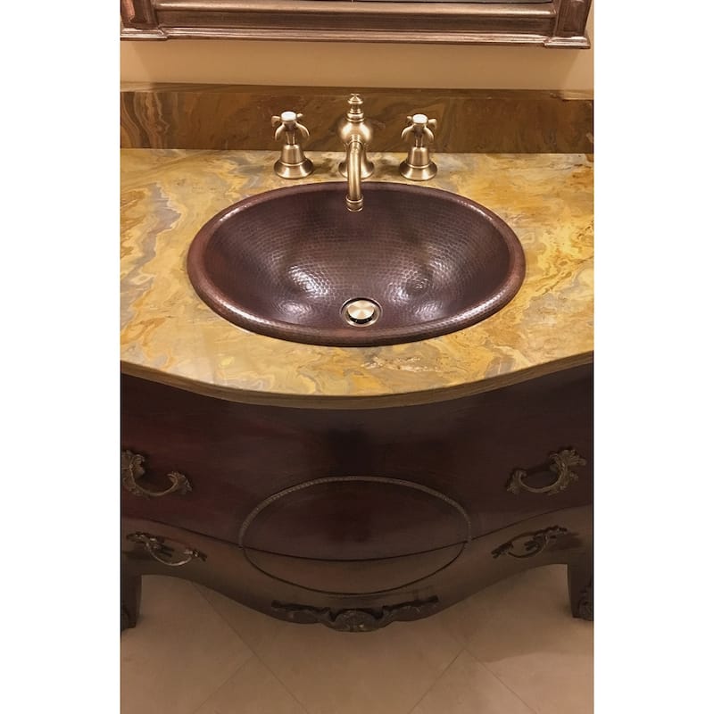 17-in Oval Self Rimming Hammered Copper Bathroom Sink (LO17RDB)