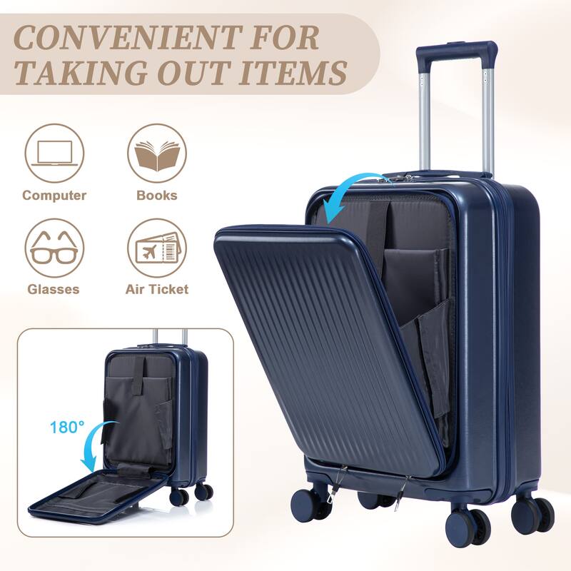 14"/20" 2 pcs/set in ABS Spinner Wheel Luggage, with Combination Lock and Front Opening Design, 14" Cosmetic Case