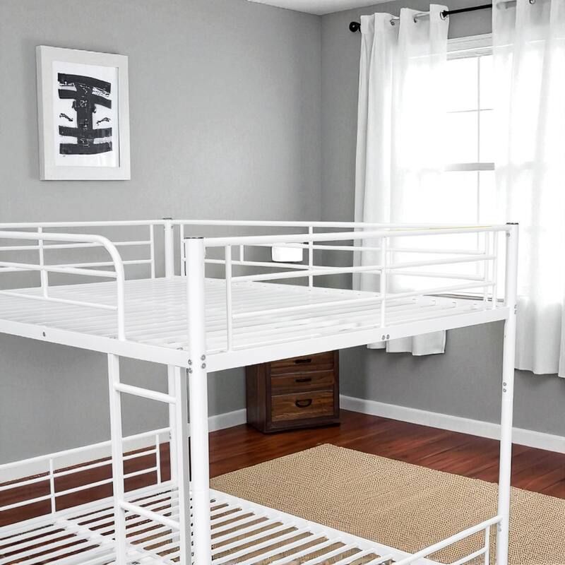 Full Over Full / Full XL Over Queen Metal Bunk Bed with Trundle, Convertible Design and Guardrails