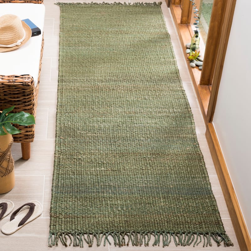 SAFAVIEH Handmade Natural Fiber Leteke Jute Fringe Rug - 2'3" x 10' Runner - Green