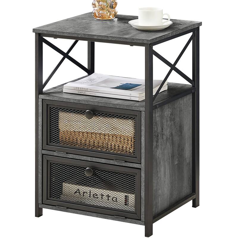 VECELO Night Stand, End Side Table with Storage Space and Door,Modern Nightstands for Living Room,Bedroom