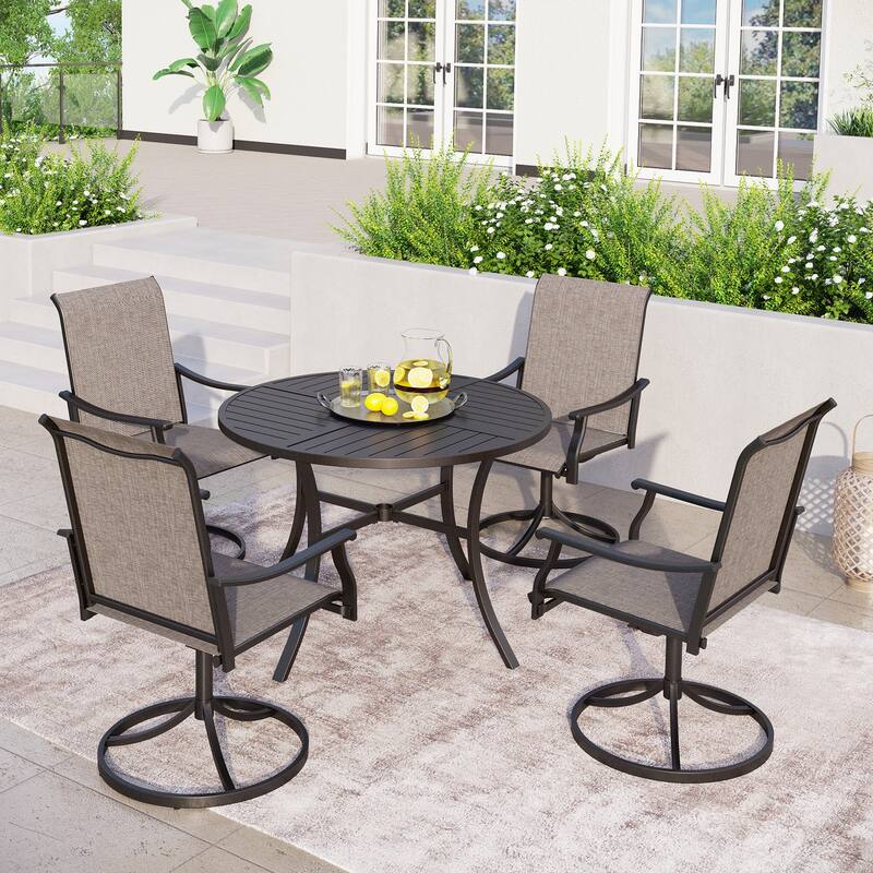 MAISON ARTS 5-Piece Patio Dining Set, Metal Table and 4 Textilene Fabric Swivel Dining Chairs