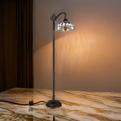 62 Inch Floor Lamp, Down Arc Shade Tiffany Style Stained Glass, Bronze