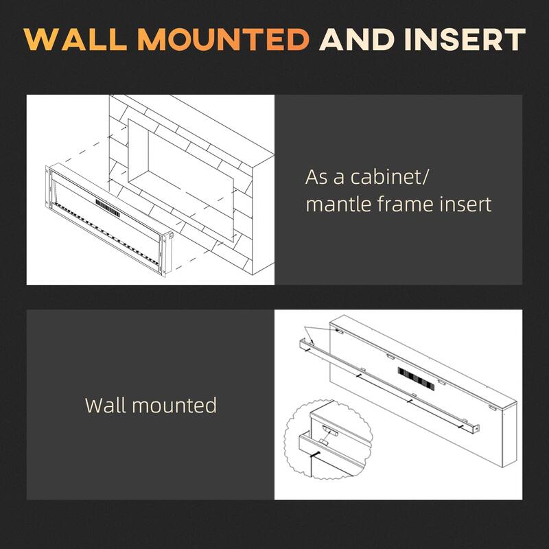 Modern Electric Fireplace for Wall Mounting with Adjustable Flame Colors and 1500W Heating Power - 36" W x 6.2" D x 17.7" H