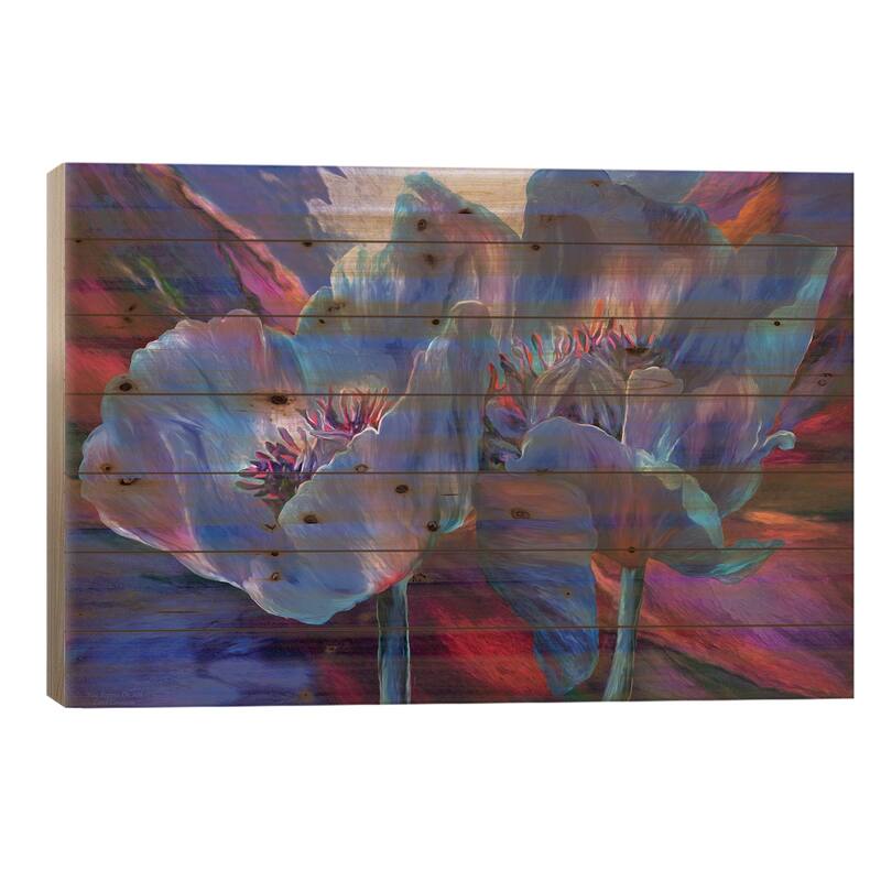 Blue Poppies On Red Print On Wood by Carol Cavalaris - Multi-Color - 26x40x1.5