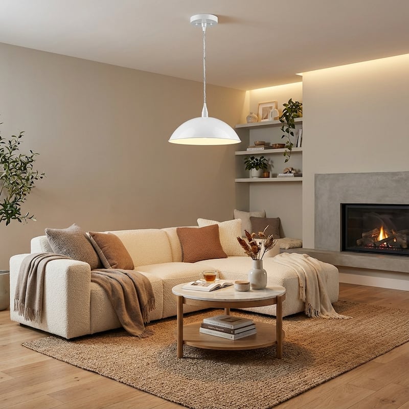 HomeRoots White Metal Hanging Light with Dome Shade - 12' X '5.5' X '12