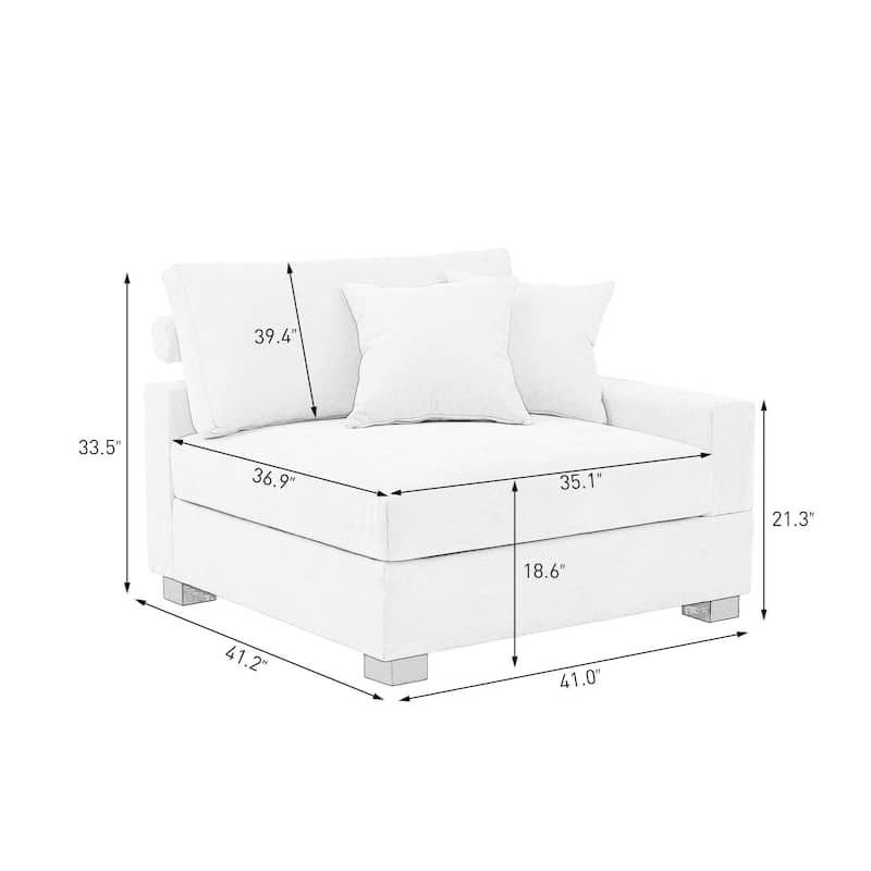 41" W Modern Chenille Corner Arm Accent Chair Sectional Module with Pillows
