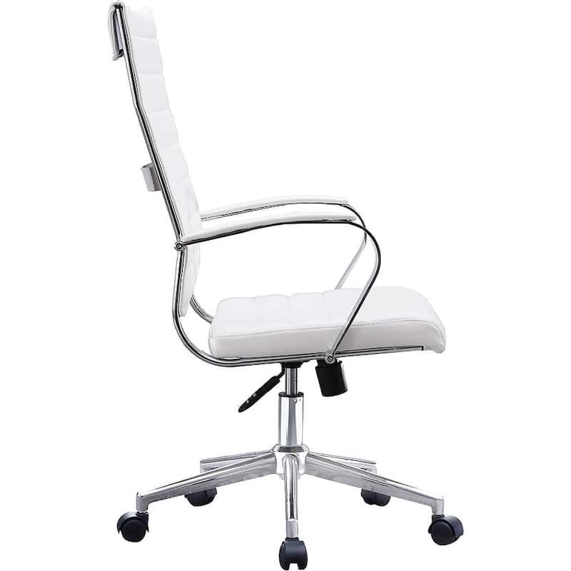 Modern Brown High Back Office Chair Ribbed PU Leather Swivel Conference Room Computer Desk Visitor Vintage Retro Boss