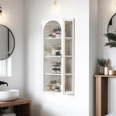 Glass Door Wall Mounted Corner Cabinet w/ Featuring Four-tier Storage