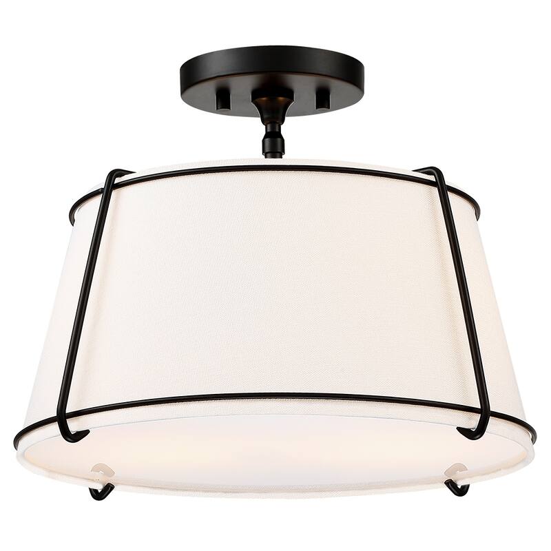 Martina 2-Light White Fabric Semi-Flush Mount- 15"W