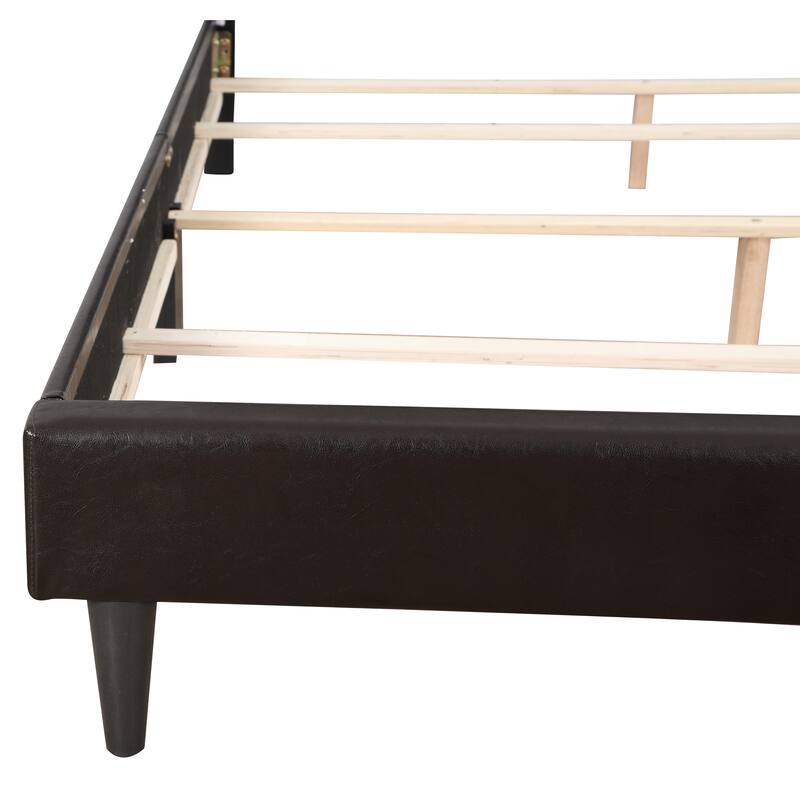 Full Size PU Tufted Platform Bed with Adjustable Headboard