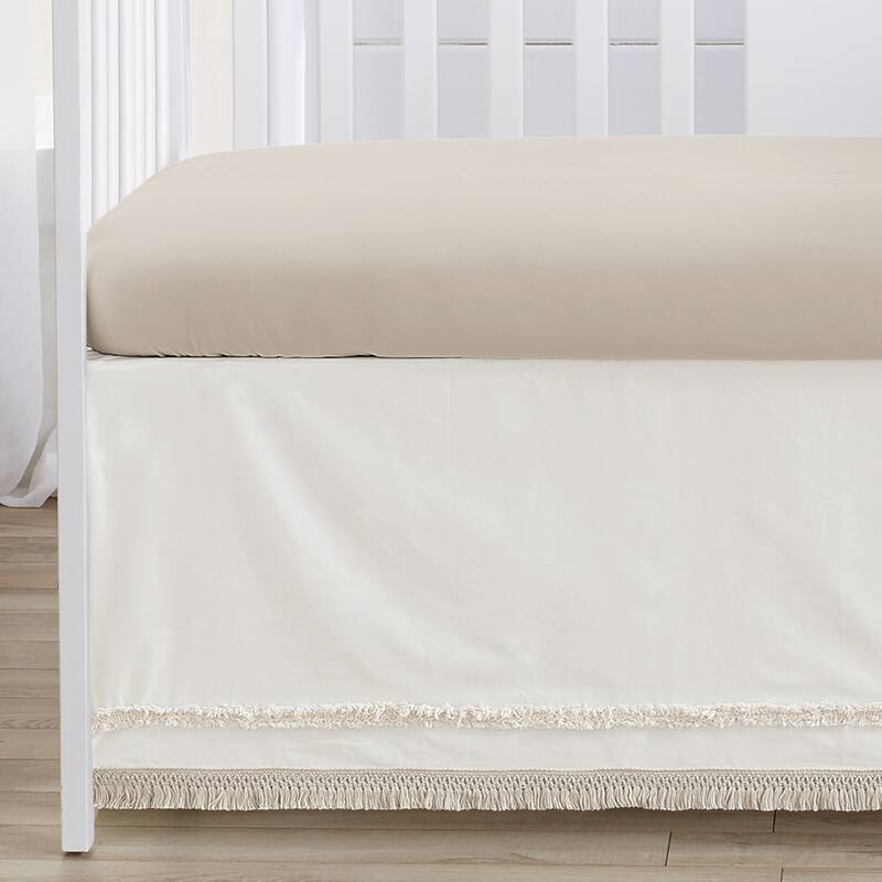 Sweet Jojo Designs Ivory Boho Chic Sun Boy Girl 4p Nursery Crib Bedding Set Cotton Bohemian Gender Neutral Beige Tufted Fringe
