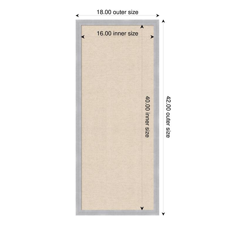 Amanti Art Framed Fabric Pinboard Natural Linen Printed Bulletin Board - Board Size 16 x 40 - Grace Brushed Nickel Narrow