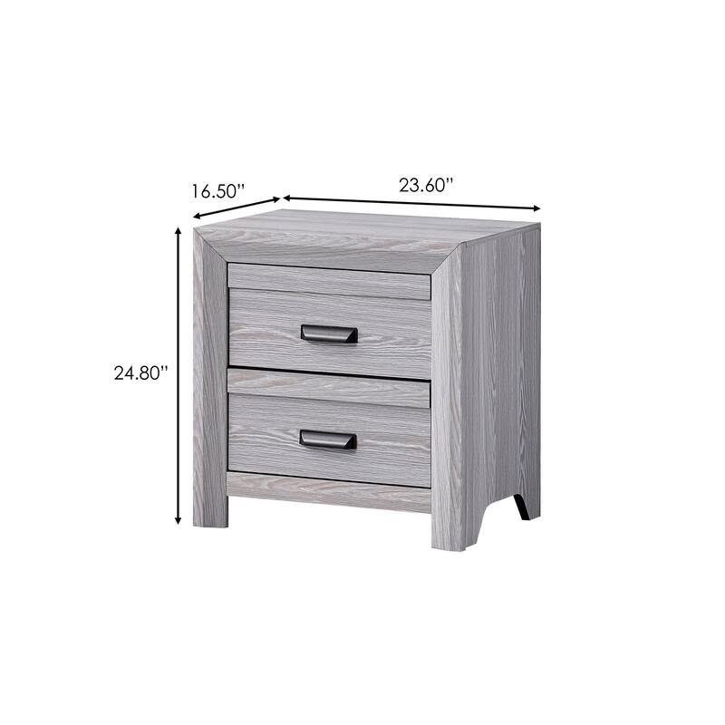 Contemporary Gray Nightstand with Two Storage Drawers, Rustic Finish, Bedroom Wooden Furniture