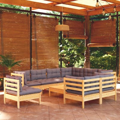 vidaXL Solid Pinewood Patio Lounge Set 10 Piece with Cushions Multi Colors - 25" x 25" x 24.6"