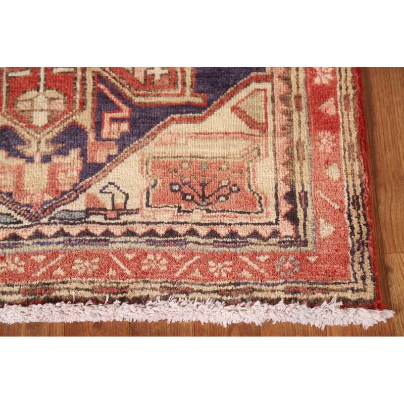 Geometric Ardebil Persian Vintage Runner Rug Hand-knotted Wool Carpet - 3'2"x 10'6"