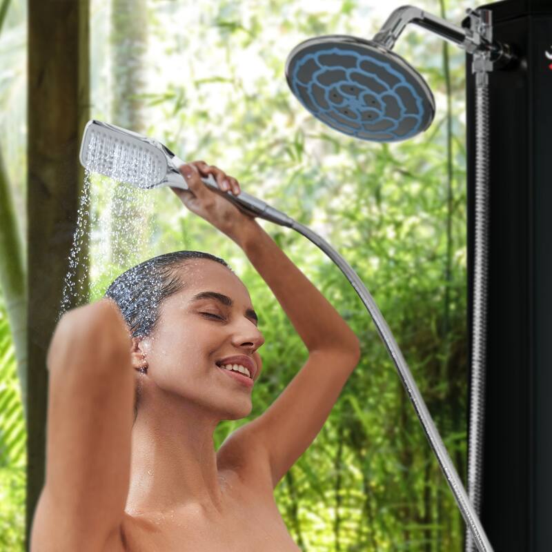 Outsunny 9.2 Gallon Solar Heated Shower with Free-Rotating Rainfall, Handheld Showerhead & Foot Shower, Hot and Cold Adjustment