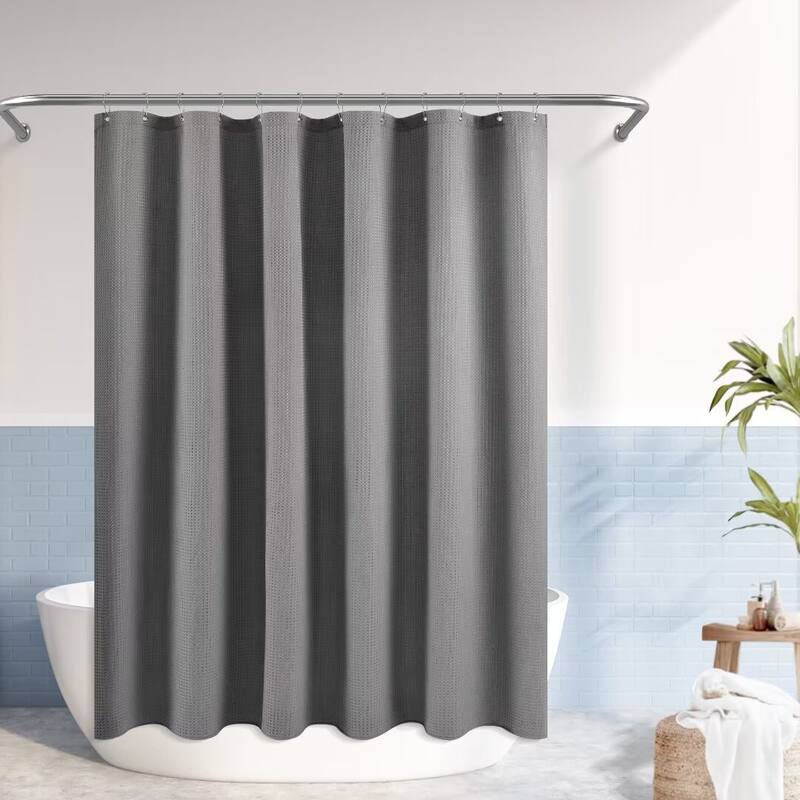 Dobby Waffle Shower Curtain with 12 Metal Hooks