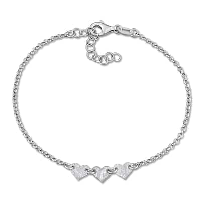 Miadora 5.3mm Heart Center with 1.7mm Rolo Chain Bracelet Sterling Silver