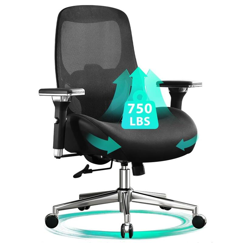 Big and Tall Office Chair with Wide Thick Seat Cushion for Heavy People, Ergonomic Computer Mesh Desk Chairs with Armrests