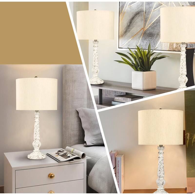 24.5" Resin Table Lamp With Linen Fabric Shade (Set of 2)