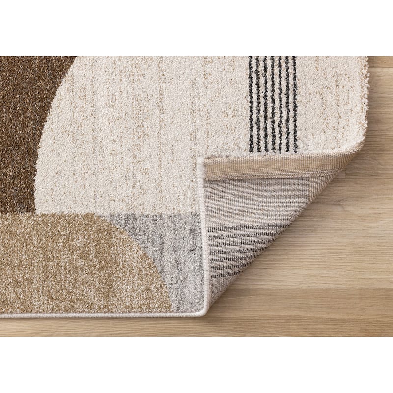 Brown Grey White Striped Arched Shapes Indoor Rug