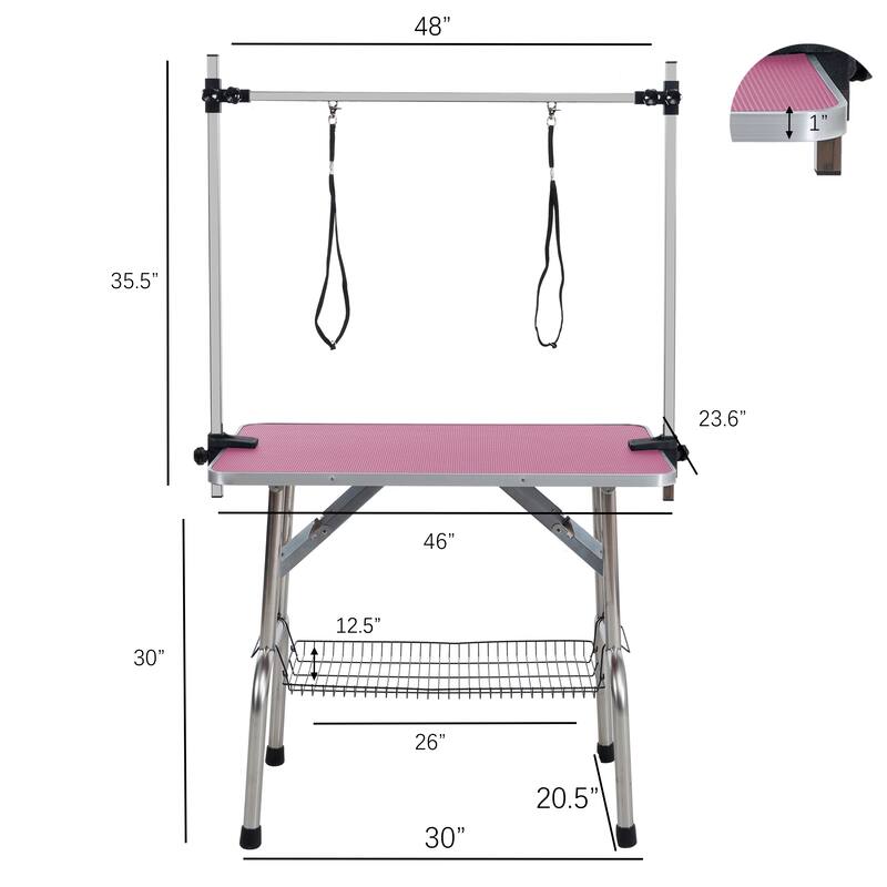 46" Folding Dog Pet Grooming Table Stainless Steel Frame Rubber Mat on Board with Adjustable Arm pet dog Cat Grooming Table