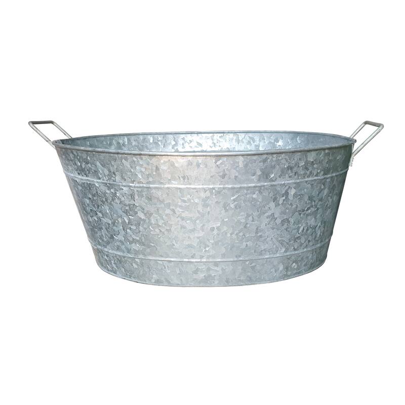 Lola Embossed Design Oval Shape Galvanized Steel Tub with Side Handles, Small, Silver