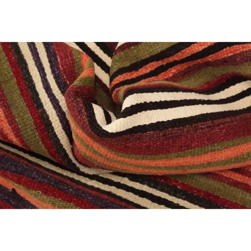 Hand Woven Oriental 100% Wool Carpet Southwestern Geometric Multi-Colored Kilim Area Rug - 11' 2'' X 4' 8''