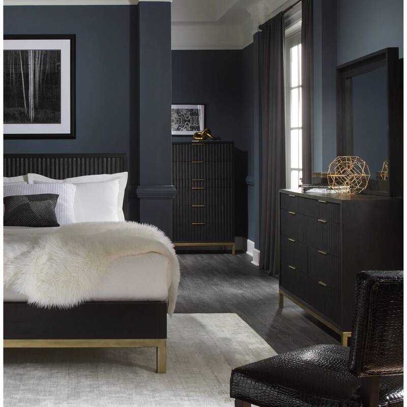 Genovese Modern 8 Drawer Dresser and Mirror - Black and Gold