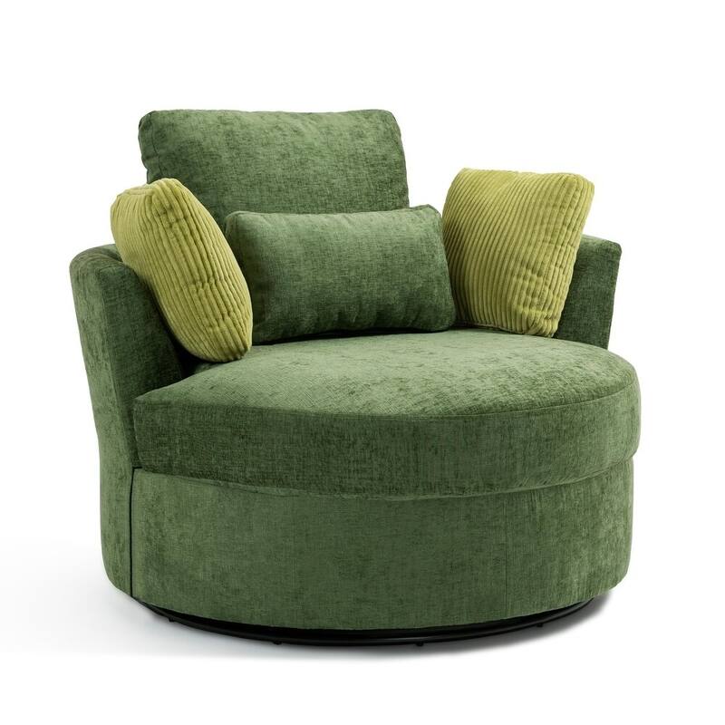 41" W Oversized Accent Barrel Swivel Chair with Moon Storage Ottoman