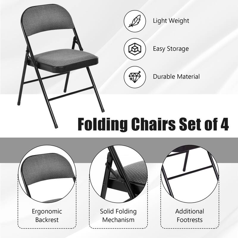 Gymax Set of 6 Folding Chairs Fabric Upholstered Padded Seat Metal