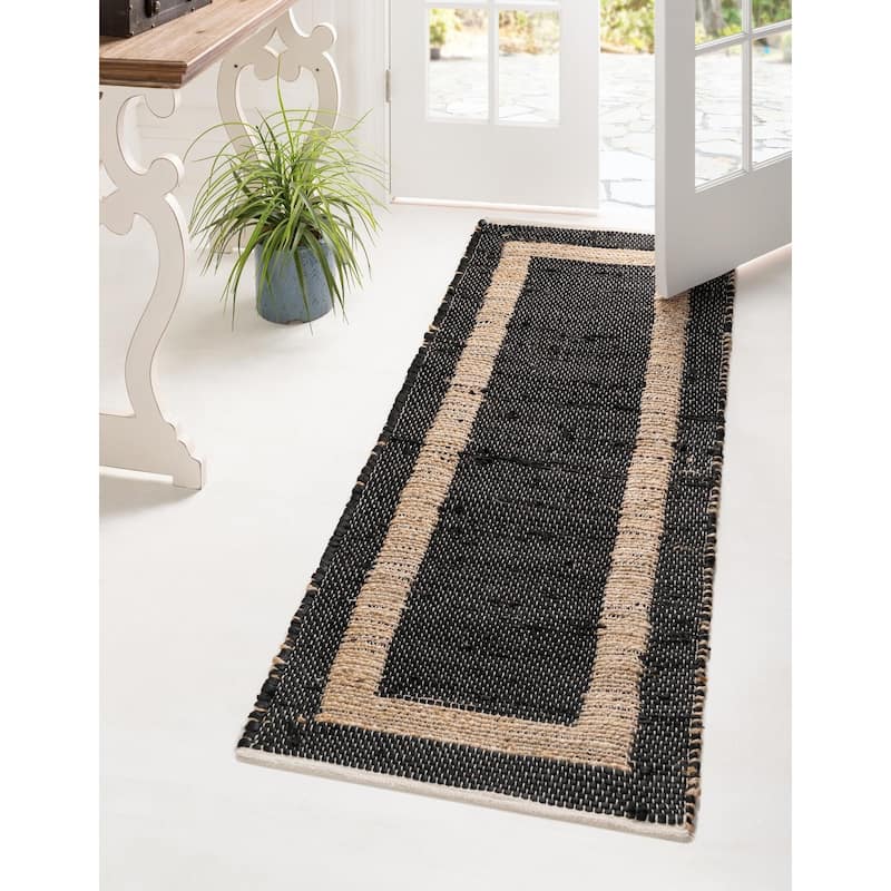 Braided Dosa Collection Area Rug - 2'7"x10' - Black