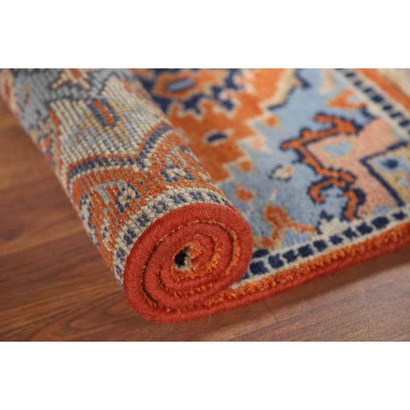 Orange & Blue Kazak Indian Foyer Rug Hand-Knotted Wool Carpet - 2'0" x 3'0"