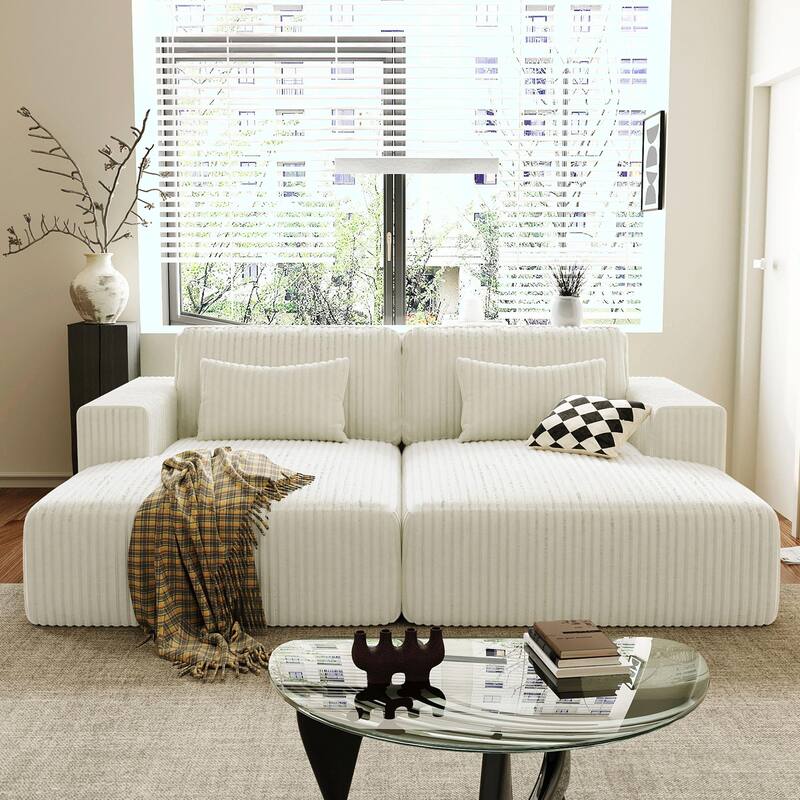 Corduroy Double Sofa Bed with 2 Pillows