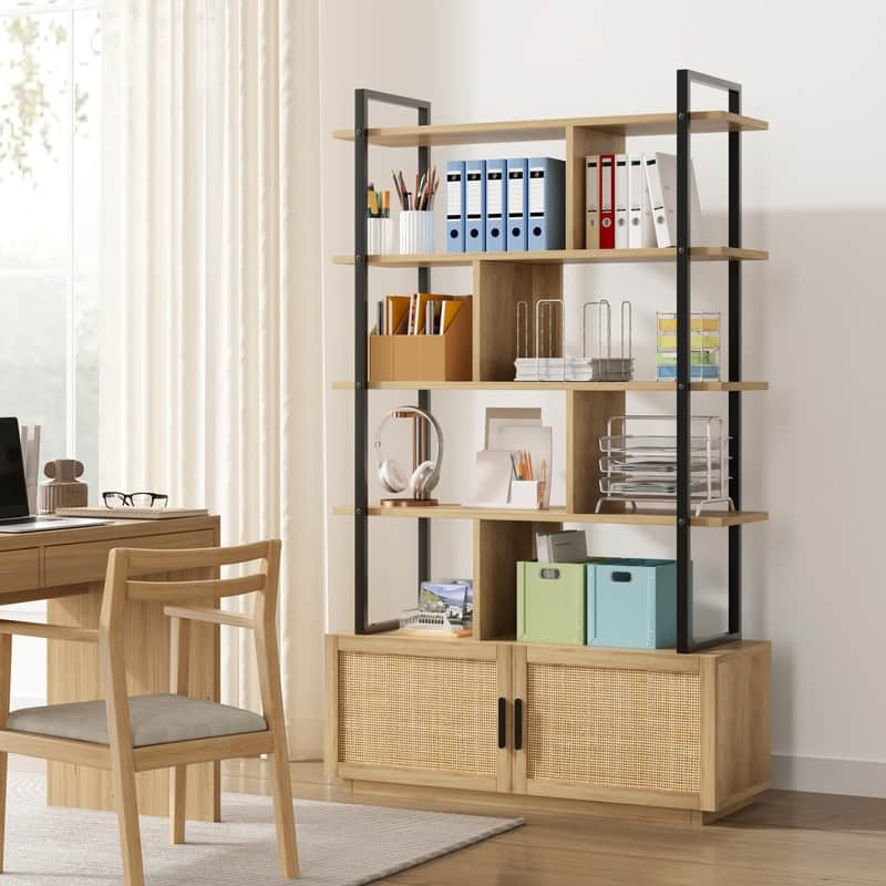 Split-level rattan bookshelf - N/A