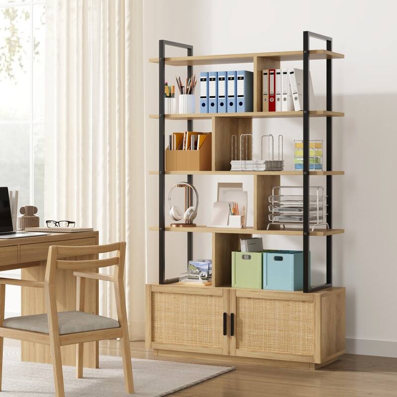 Split-level rattan bookshelf - N/A