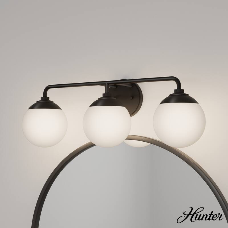 Hunter Hepburn 3 Light Vanity Wall Light, Damp-Rated - Vintage, Mid-Century Modern, Glam - Matte Black