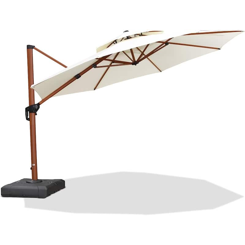 PURPLE LEAF Double Top10/11/12/13ft Round Patio Cantilever Umbrella in Wood Color - 12' x 12'/Cream