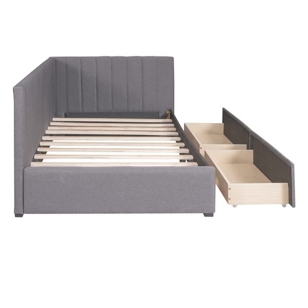 slide 2 of 9, Upholstered Daybed Twin Size Sofa Bed 2 Storage Drawers, LIGHT GREY Gray - Twin