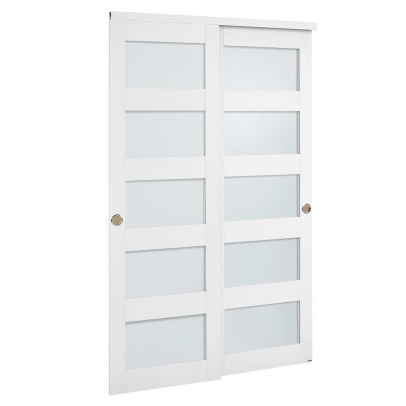 White Wood MDF Sliding Closet Doors with Frosted Glass Panels - 48x80