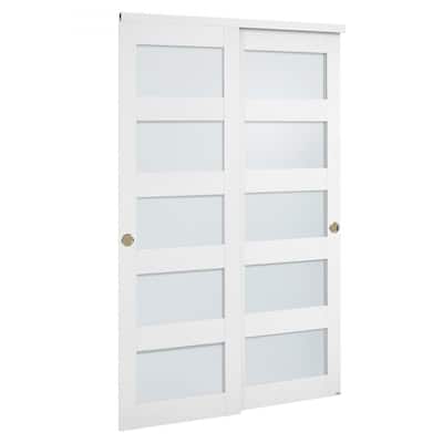 White Wood MDF Sliding Closet Doors with Frosted Glass Panels